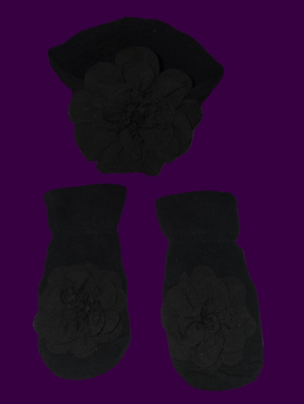 Boutique Baby Girl Black 3D Floral Headband & Socks Set 0-3 Months